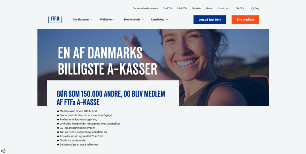 FTFa A-kasse hjemmeside